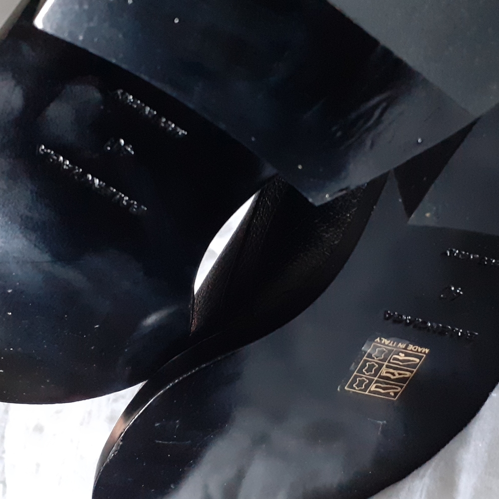 BALENCIAGA EU 40 Black Textured Leather Gold Metal Strap Unisex Biker Boots - Picture 9 of 11